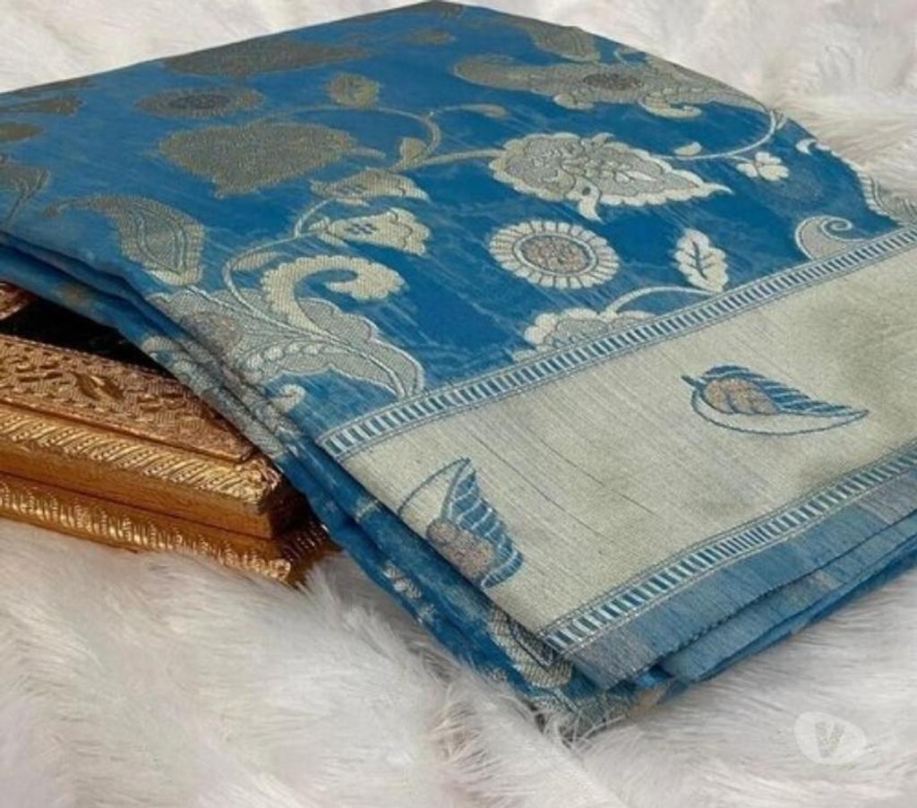 Buy & Sell Clothes Kolkata - Photos for Blue Linen Cotton Saree