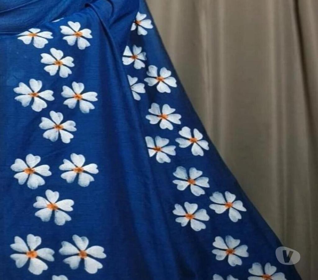 Buy & Sell Clothes Kolkata - Photos for Blue Handmade Cotton Saree with Shiuli Print
