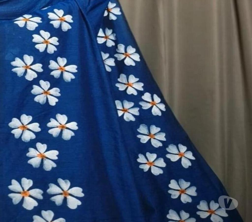 Buy & Sell Clothes Kolkata - Photos for Blue Handmade Cotton Saree with Shiuli Print