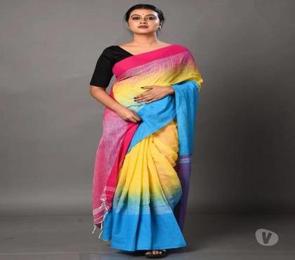 Clothes manufacturers Kolkata - Photos for Blue-Yellow-Red Cotton Saree