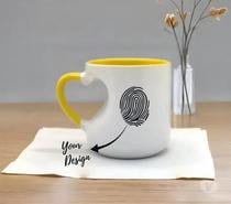Personalized Heart Cut Handle Printed Mugs