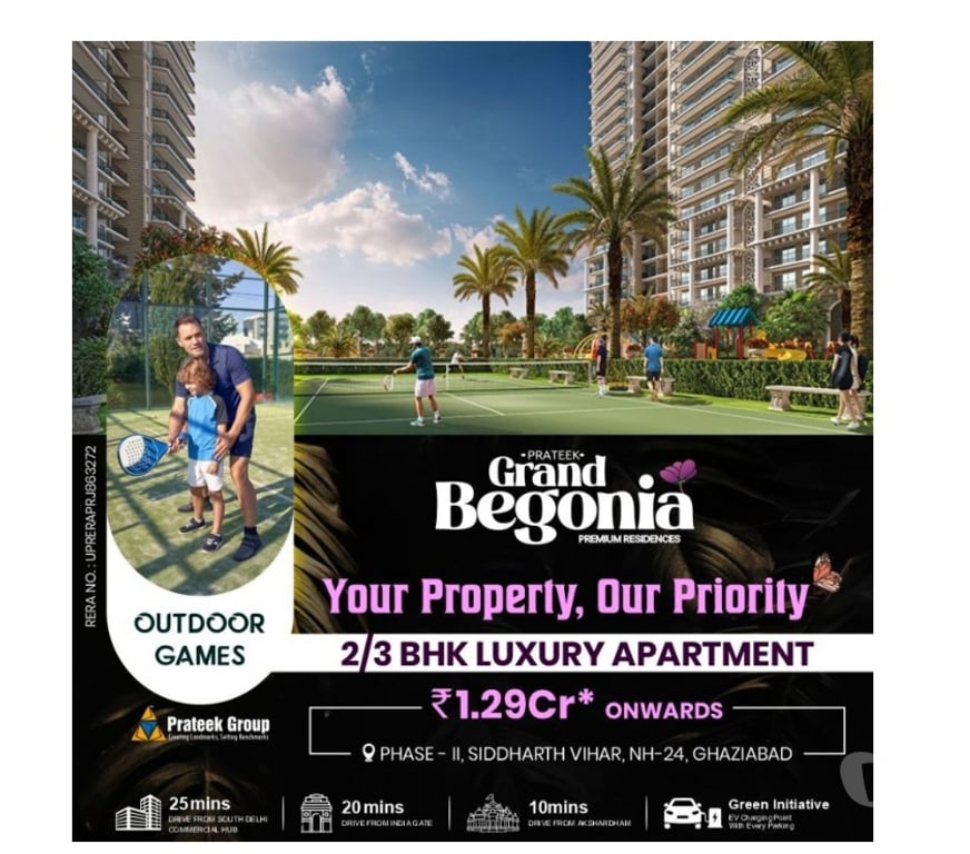 Houses & Flats for sale Ghaziabad - Photos for Prateek Grand Begonia | 3 BHK Apartments in Siddharth Vihar