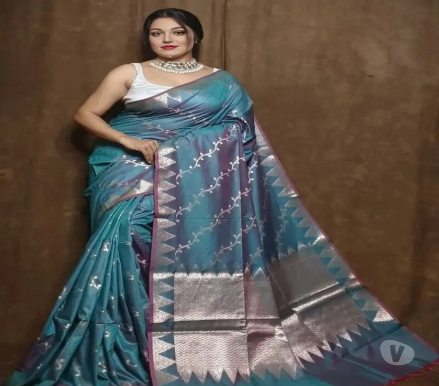 Buy & Sell Clothes Kolkata - Photos for Graceful Cyan Muga Katan Cotton Saree