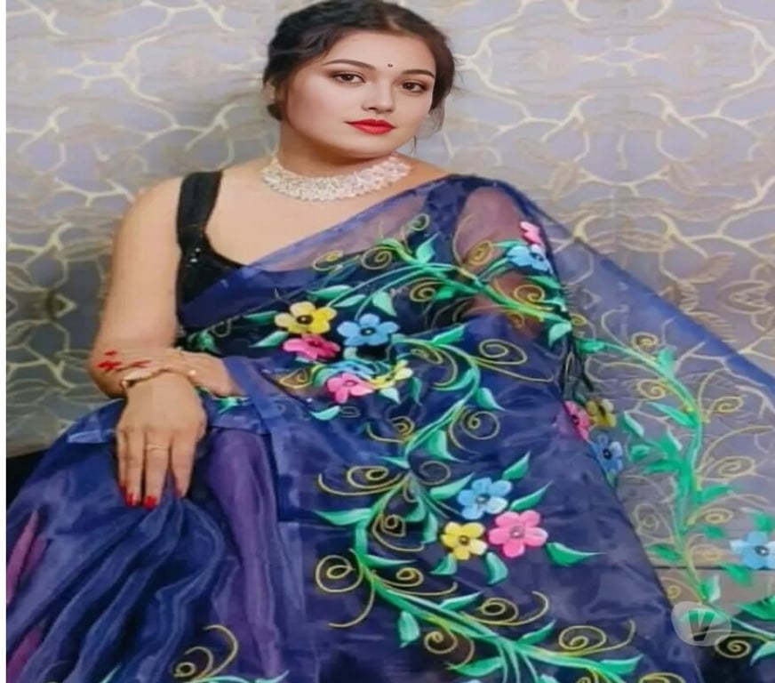 Buy & Sell Clothes Kolkata - Photos for Handprinted Dark Blue Organza Saree