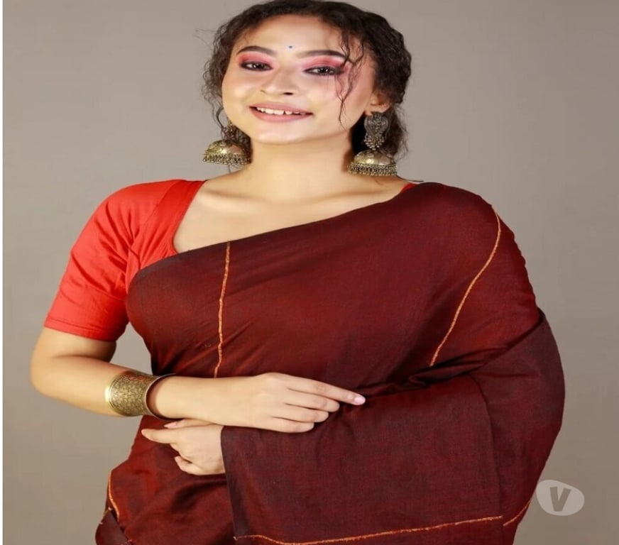 Buy & Sell Clothes Kolkata - Photos for Dark-Maroon Khesh Cotton Saree