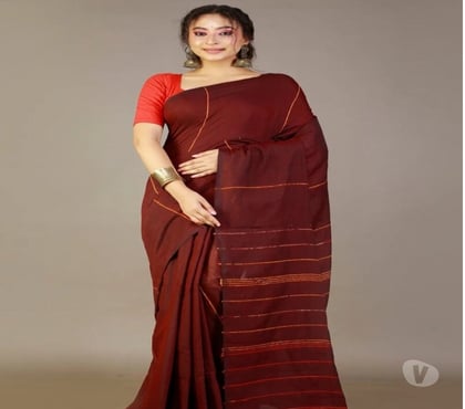 Buy & Sell Clothes - Photos for Dark-Maroon Khesh Cotton Saree