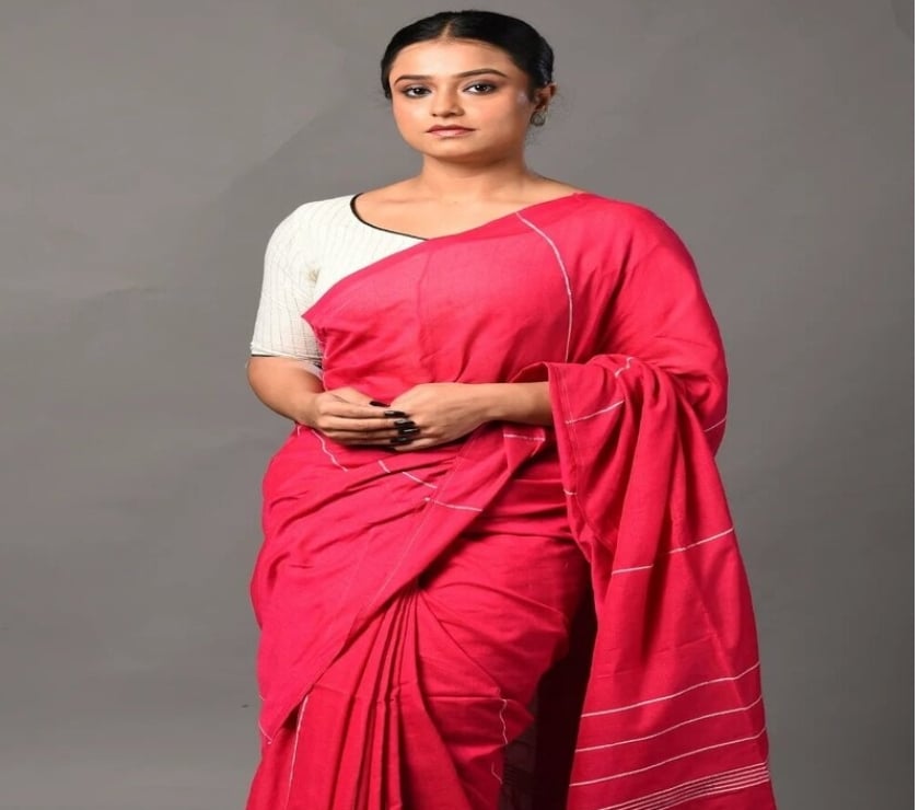 Buy & Sell Clothes Kolkata - Photos for Stylish Dark-Pink Khesh Cotton Saree