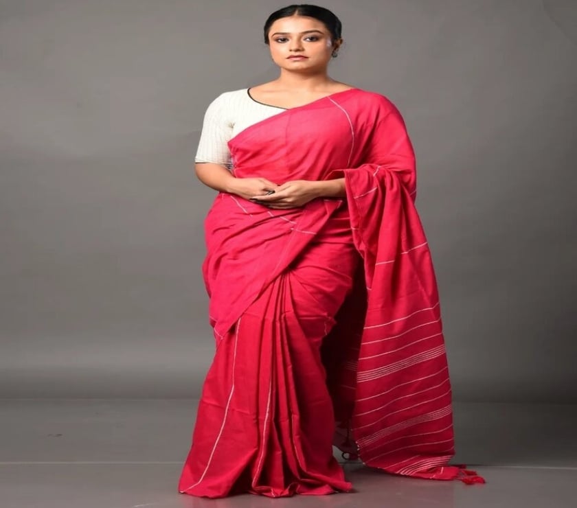Stylish Dark-Pink Khesh Cotton Saree