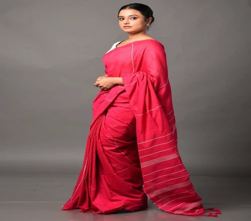 Buy & Sell Clothes Kolkata - Photos for Stylish Dark-Pink Khesh Cotton Saree