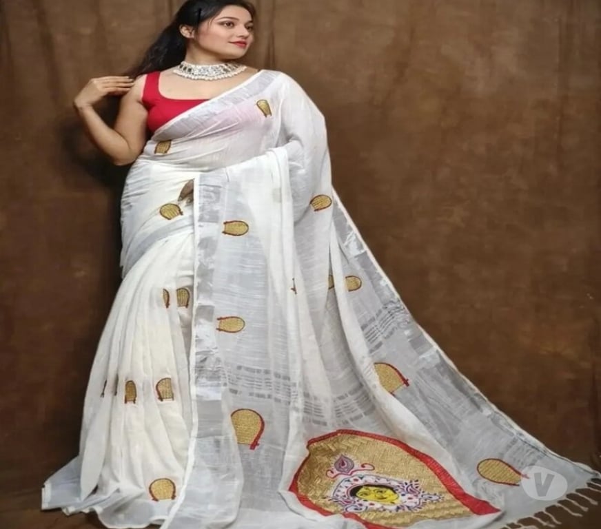 Buy & Sell Clothes Kolkata - Photos for Elegant White Cotton Saree