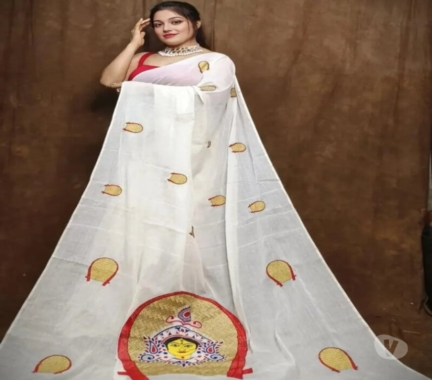 Buy & Sell Clothes Kolkata - Photos for Elegant White Cotton Saree