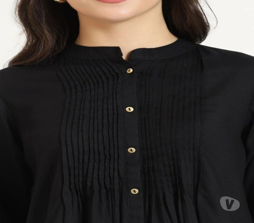 Buy & Sell Clothes Kolkata - Photos for Black Solid Pleated Jaipuri Short Kurta