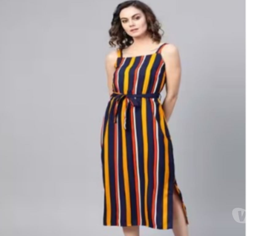 Buy & Sell Clothes Mumbai - Photos for Striped A-line Dress with Waist Tie-Up