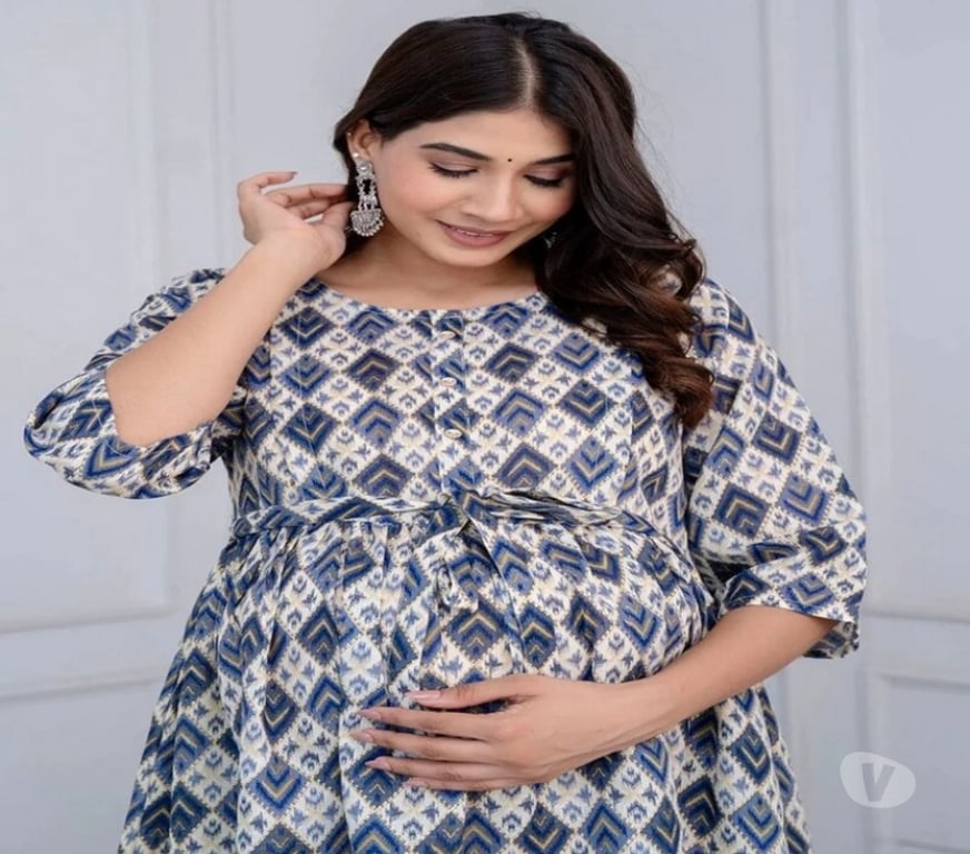 Buy & Sell Clothes Kolkata - Photos for Blue Ethnic Printed Maternity Jaipuri Dress