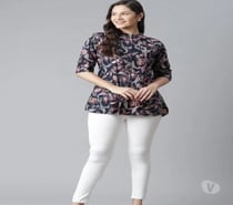 Blue Floral Printed Short Kurta
