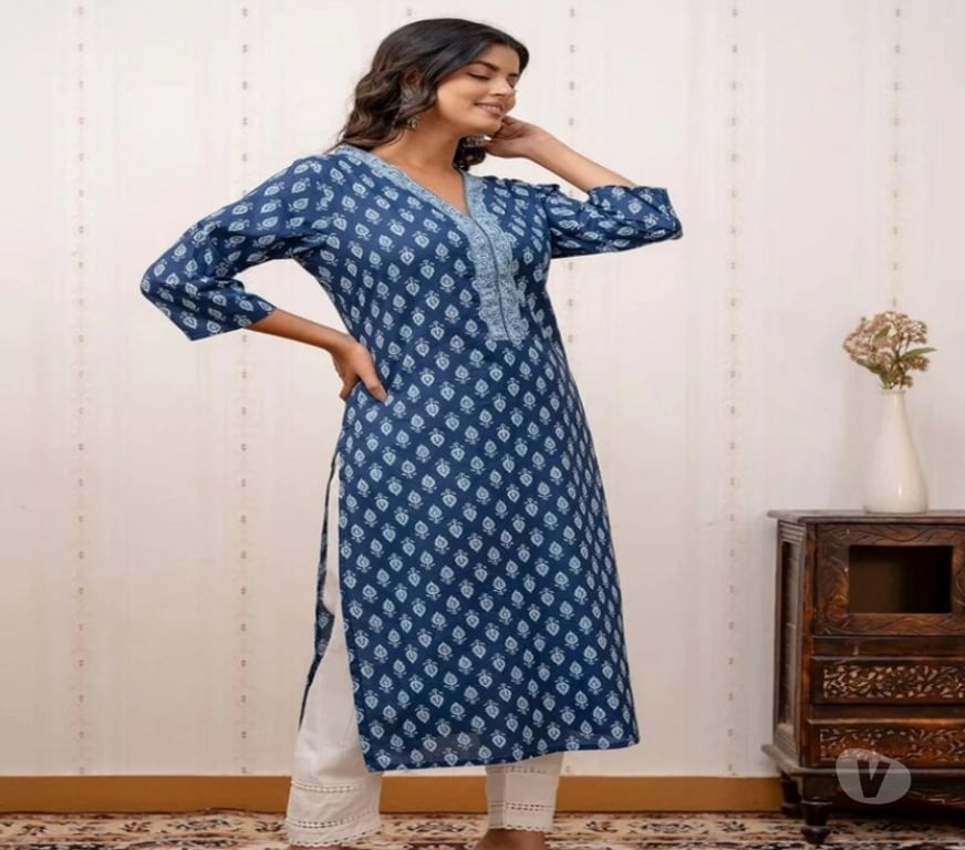 Buy & Sell Clothes Kolkata - Photos for Elegant Blue Floral Printed Straight Kurta