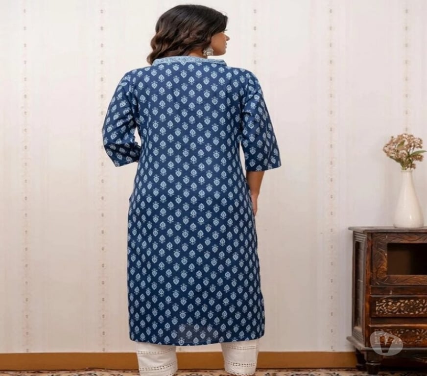 Buy & Sell Clothes Kolkata - Photos for Elegant Blue Floral Printed Straight Kurta