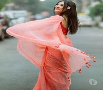 Light Pink Solid Malmal Cotton Saree