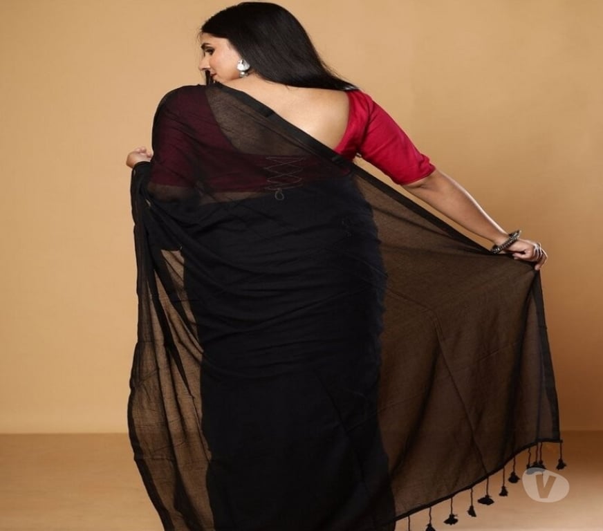 Buy & Sell Clothes Kolkata - Photos for Exclusive Black Mulmul Cotton Saree