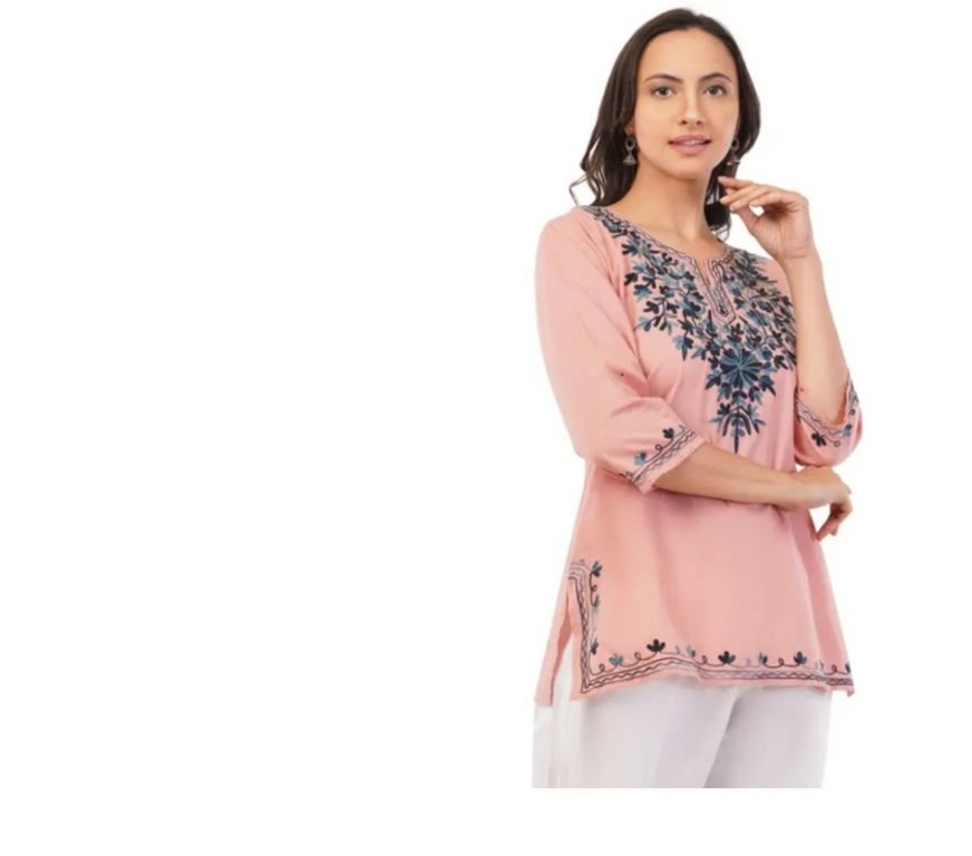 Buy & Sell Clothes Delhi - Photos for Kronia Pink Embroidered Cotton Kurta – Stylish & Comfy