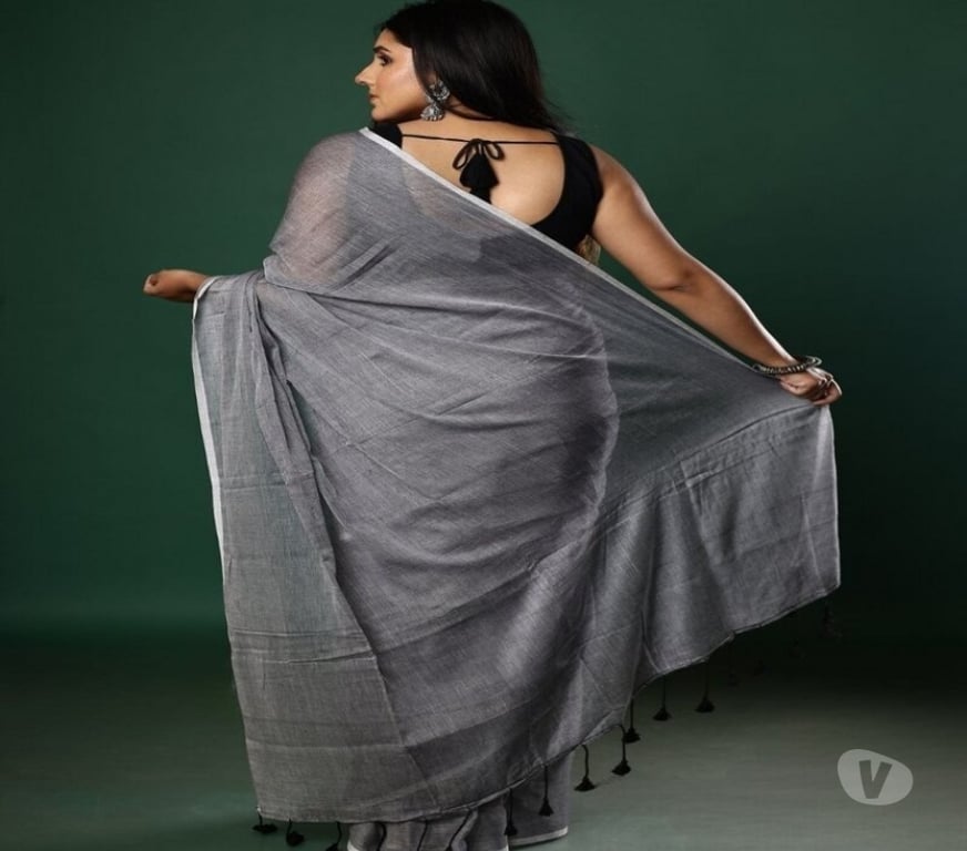 Buy & Sell Clothes Kolkata - Photos for Gray Mulmul Cotton Saree