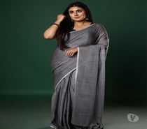 Gray Mulmul Cotton Saree