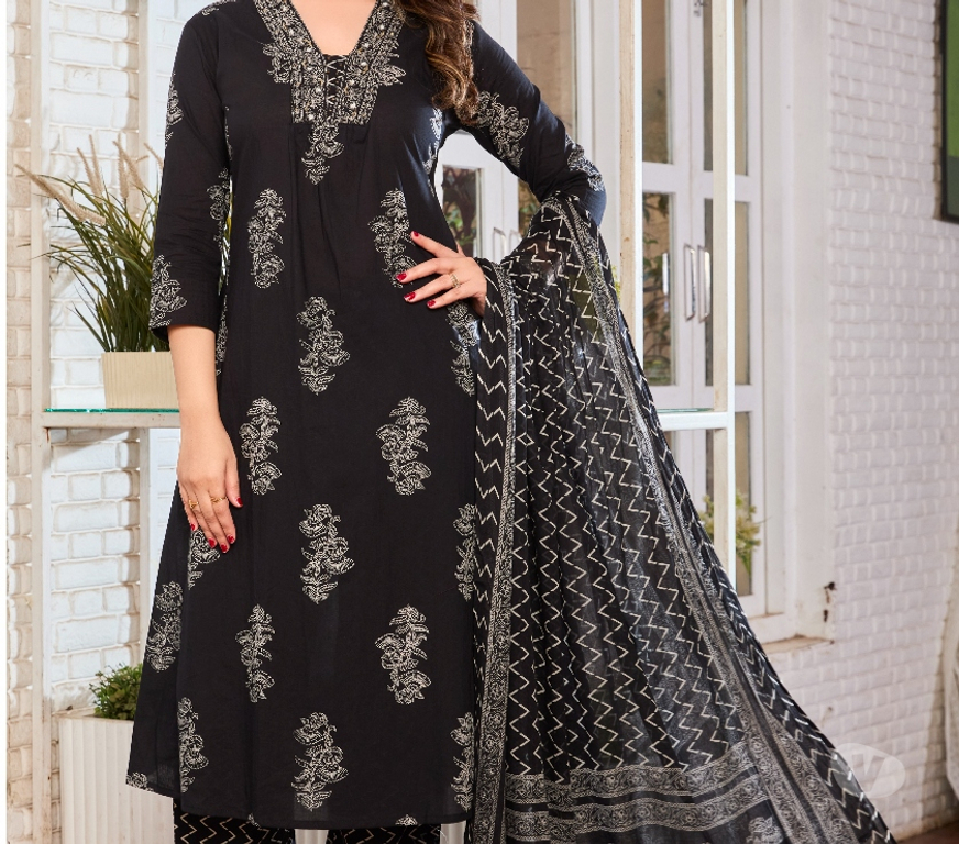 Buy & Sell Clothes Kannur - Photos for Buy Hand Block Floral Print Straight Suit Set Online