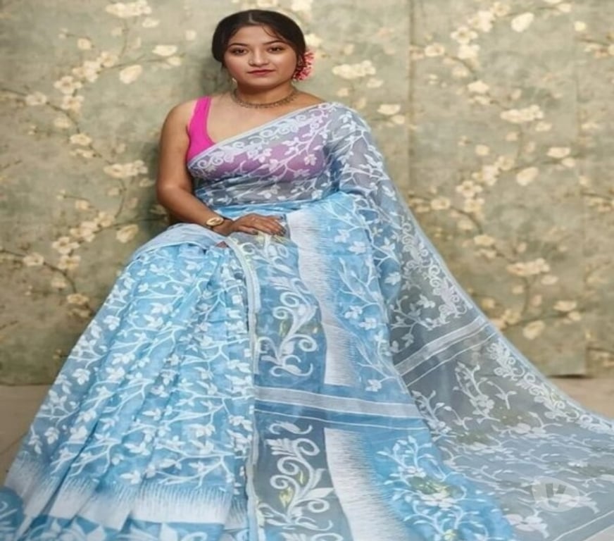 Buy & Sell Clothes Kolkata - Photos for Sky-Blue Soft Jamdani Saree