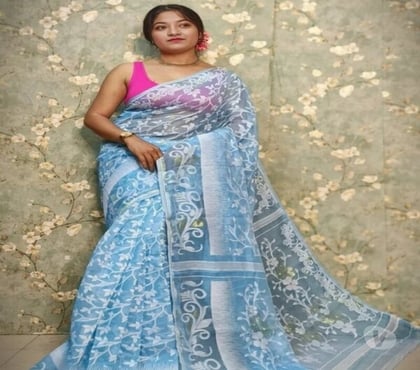 Clothes manufacturers - Photos for Sky-Blue Soft Jamdani Saree